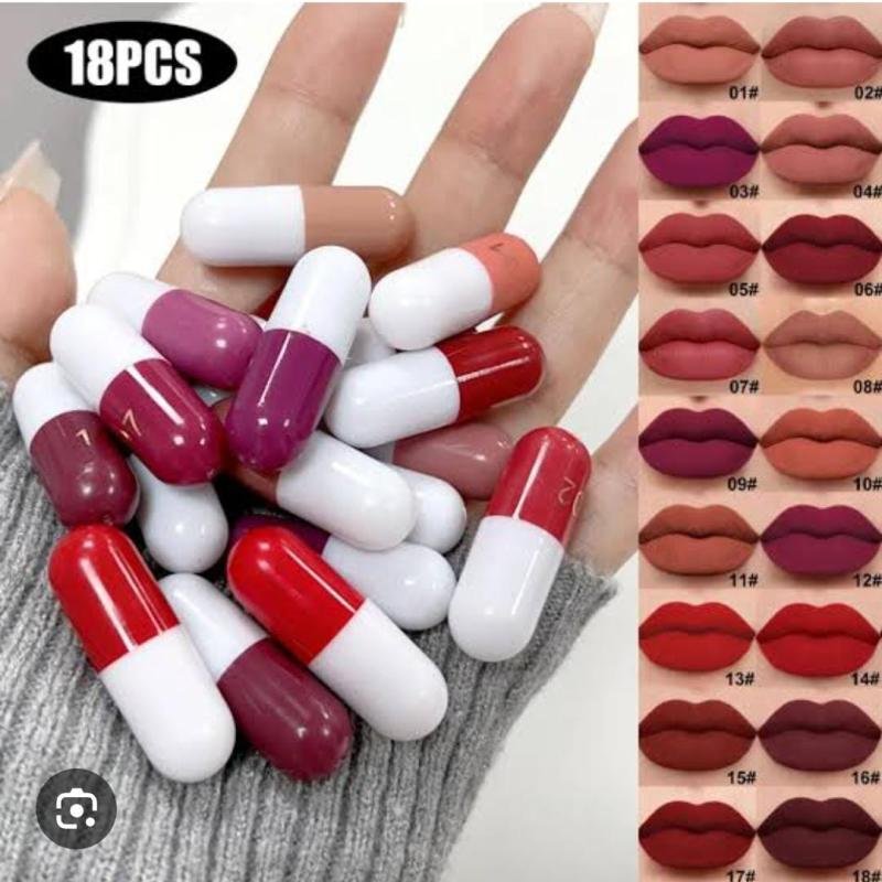 12 to 18 Pcs Capsule Lipstick Set | Matte Waterproof Long Lasting | 18 Trendy Shades | Mini Velvet Lipstick Gift Set for Women