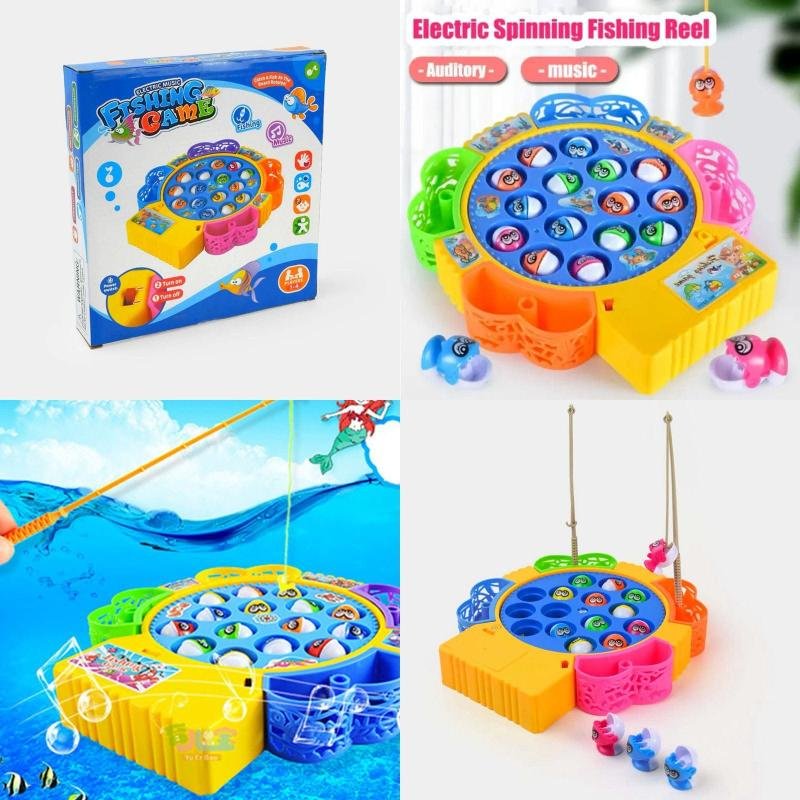 Electric Musical Lightning Battery Operated Fishing Toy Game Set For Kids Boys and Girls - Electrical Rotating 15 Fish Games Music and Sound Toys