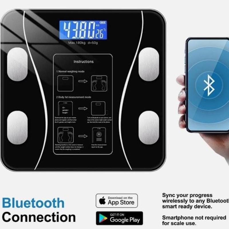 Bluetooth Weighing Scale Bluetooth Body Fat Escamas Smart Electronic BMI Composition Analyzer Weight Scale in Glossy Black with App Working
