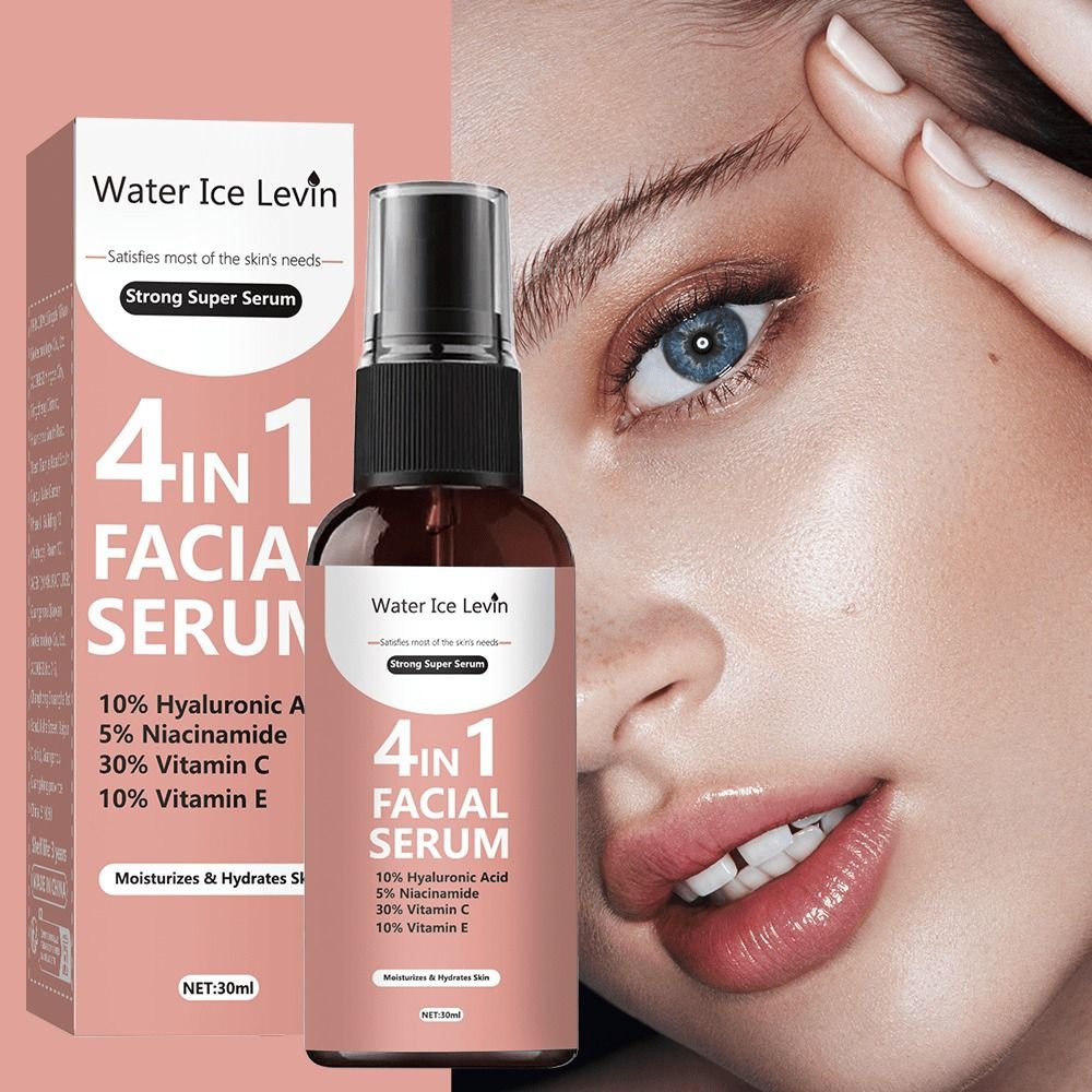 Water Ice Levin 4 in 1 Facial Serum 30ml Hyaluronic Acid Niacinamide Vitamin C and Vitamin E Hydrating Brightening Anti Aging and Dark Spot Remover Korean Skincare for Face Glow