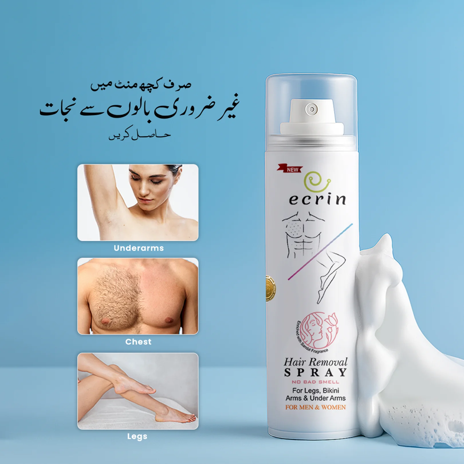 New Original Ecrin Hair Removal Foaming Spray Advance Formula with Refreshing Fragrance 200ml