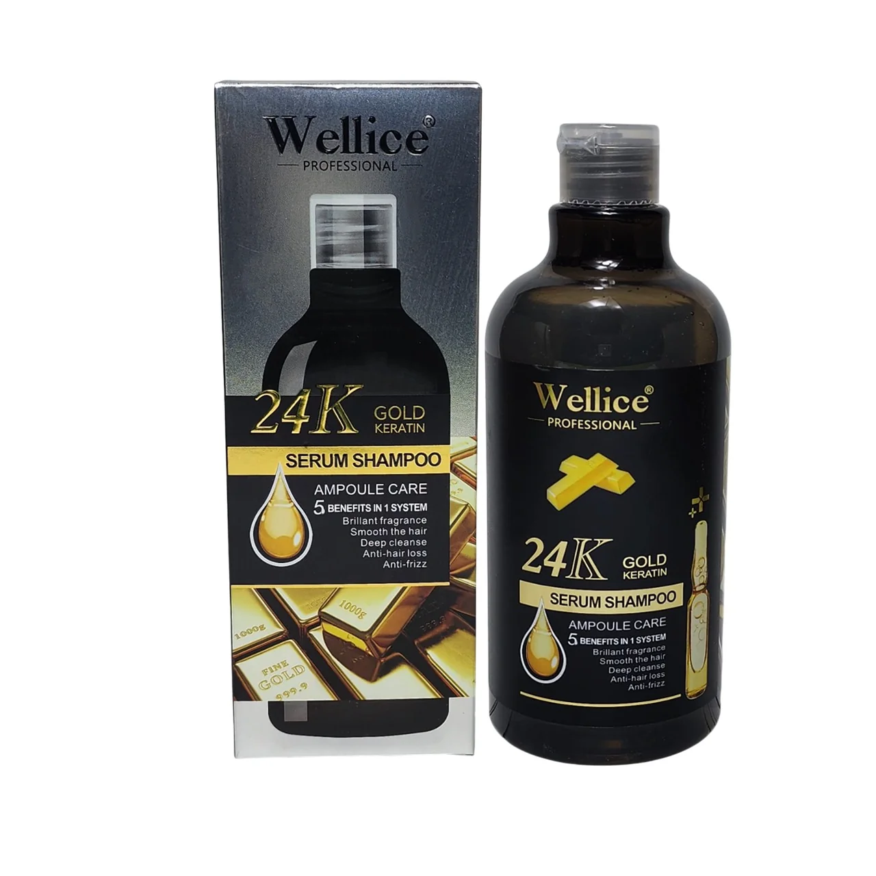 Original wellice 24k Gold Keratin Serum Shampoo. Brillient Fragrance. Smooth The hair. Deep Cleanse. Anti Hair Loss. Anti Frizz
