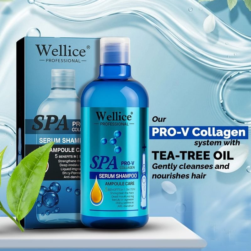 Original Blue Wellice Serum Shampoo 500 Ml Pro V Collagen System wit Tea Tree Oil Gently Cleanses and nourishes Hair