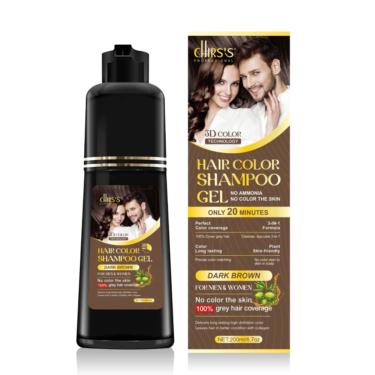 Chirs hair color shampoo gel dark brown &amp;amp; black