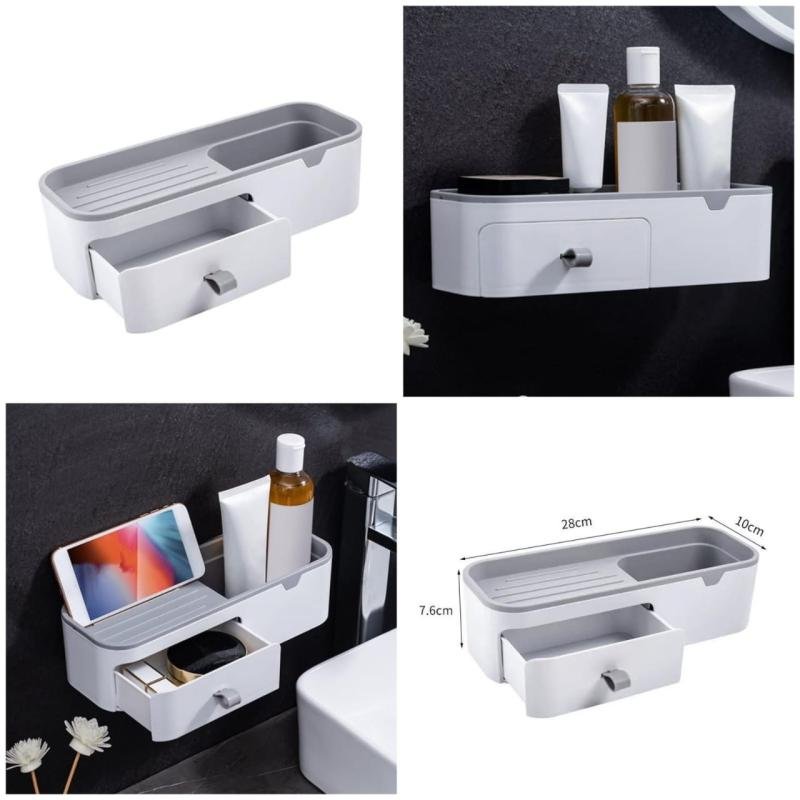 Smart Wall-Mount Storage Shelf with Hidden Drawer | Multi-Purpose Bathroom &amp;amp; Organizer Rack