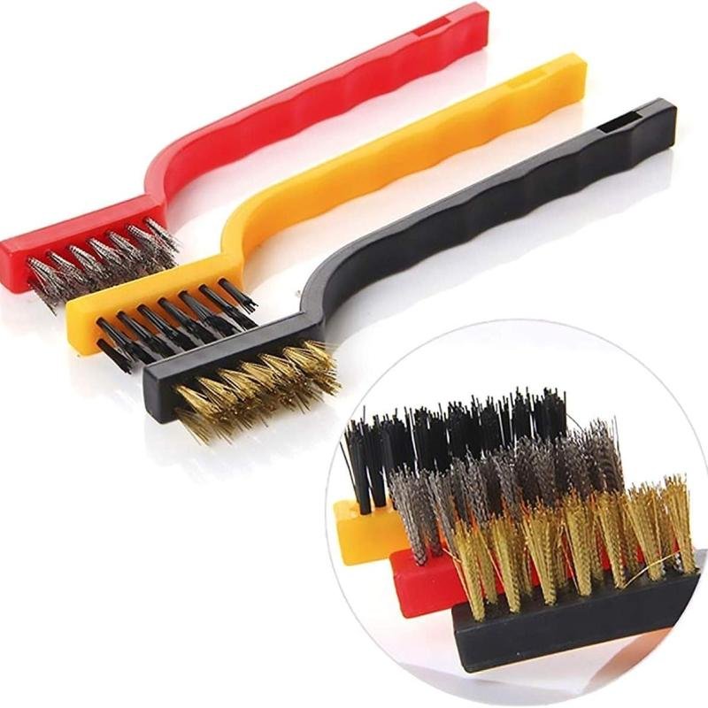 3pcs/set Gas Stove Cleaning Brush 3style Brush Head Nylon Iron Wire Copper Wire Powerful Decontamination Brush Kitchen Tools