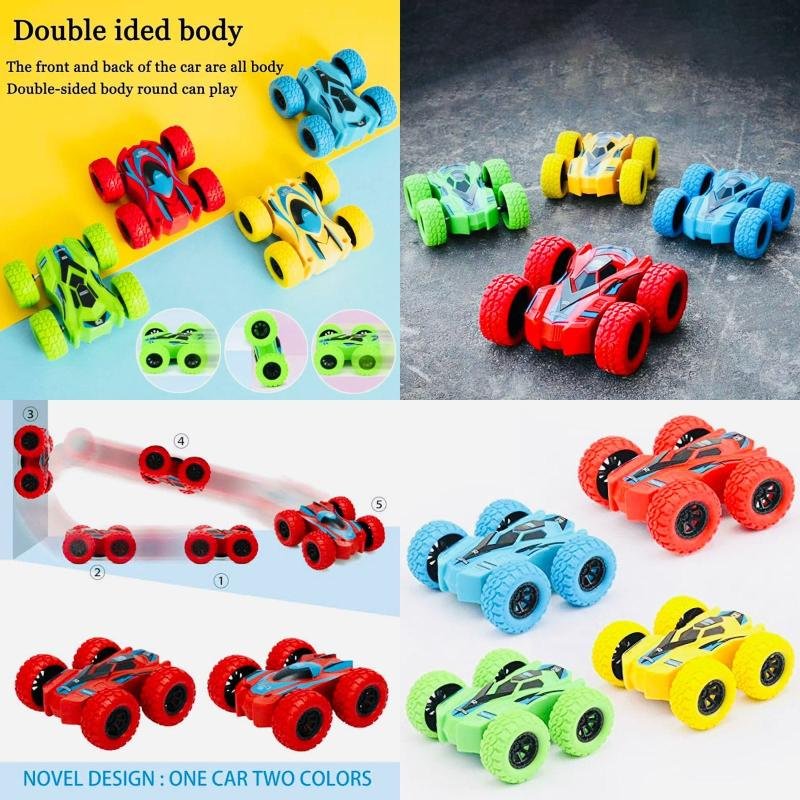 Push and Go Friction Powered 360 Rotating Double Sided Flip 4 Wheel Stunt Car Toy 1 Piece