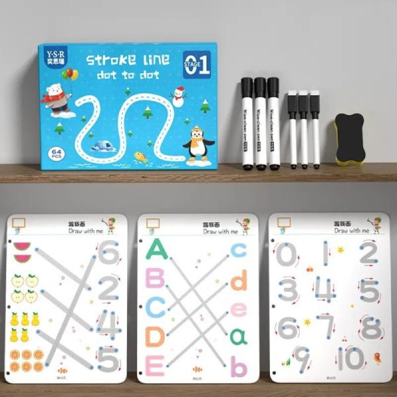 Kids Educational Learning Tracing Book Stroke Line Dot To Dot Magical 64 Pages