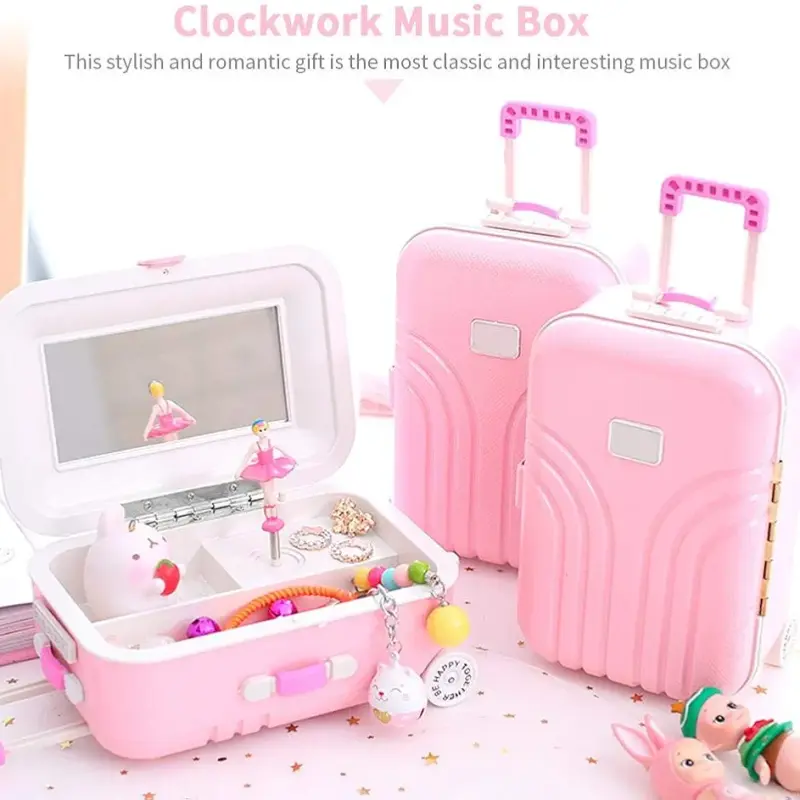 Mini Jewellery Suitcase Music Box with Spinning Ballet Dance Cosmetic Storage Box